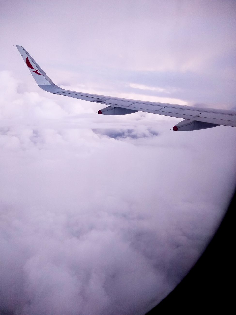 airplane wing above the clouds during flight