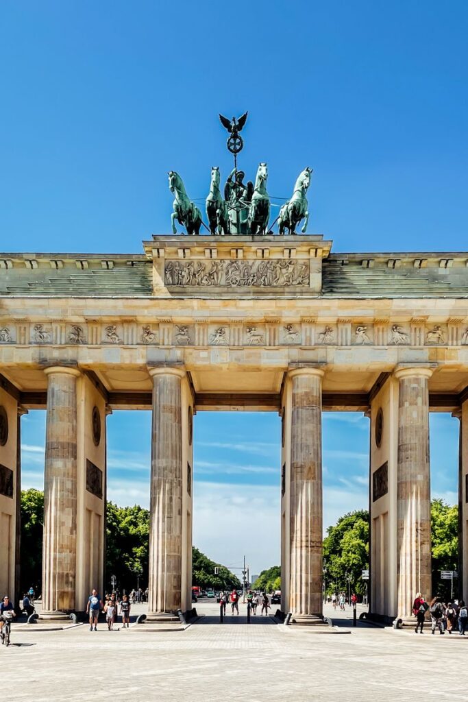 Stunning view of the Brandenburg Gate on a clear day in Berlin, Germany.